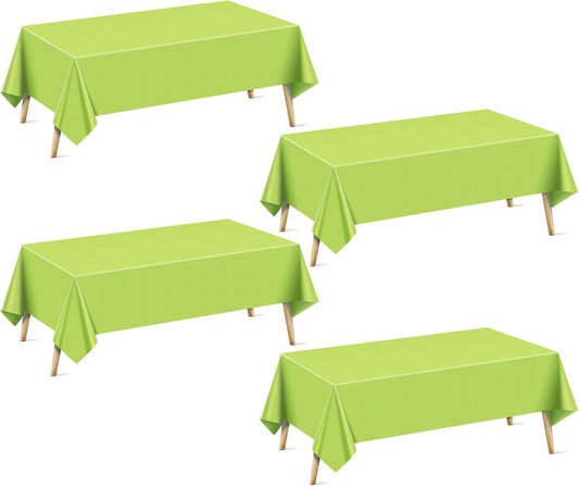 Set of 4 Lime Green Rectangle Tablecloths, 54x72 Inches, Waterproof and Spillproof Disposable Plastic Covers, Durable for Dining, Buffets, Picnics, and Outdoor Events