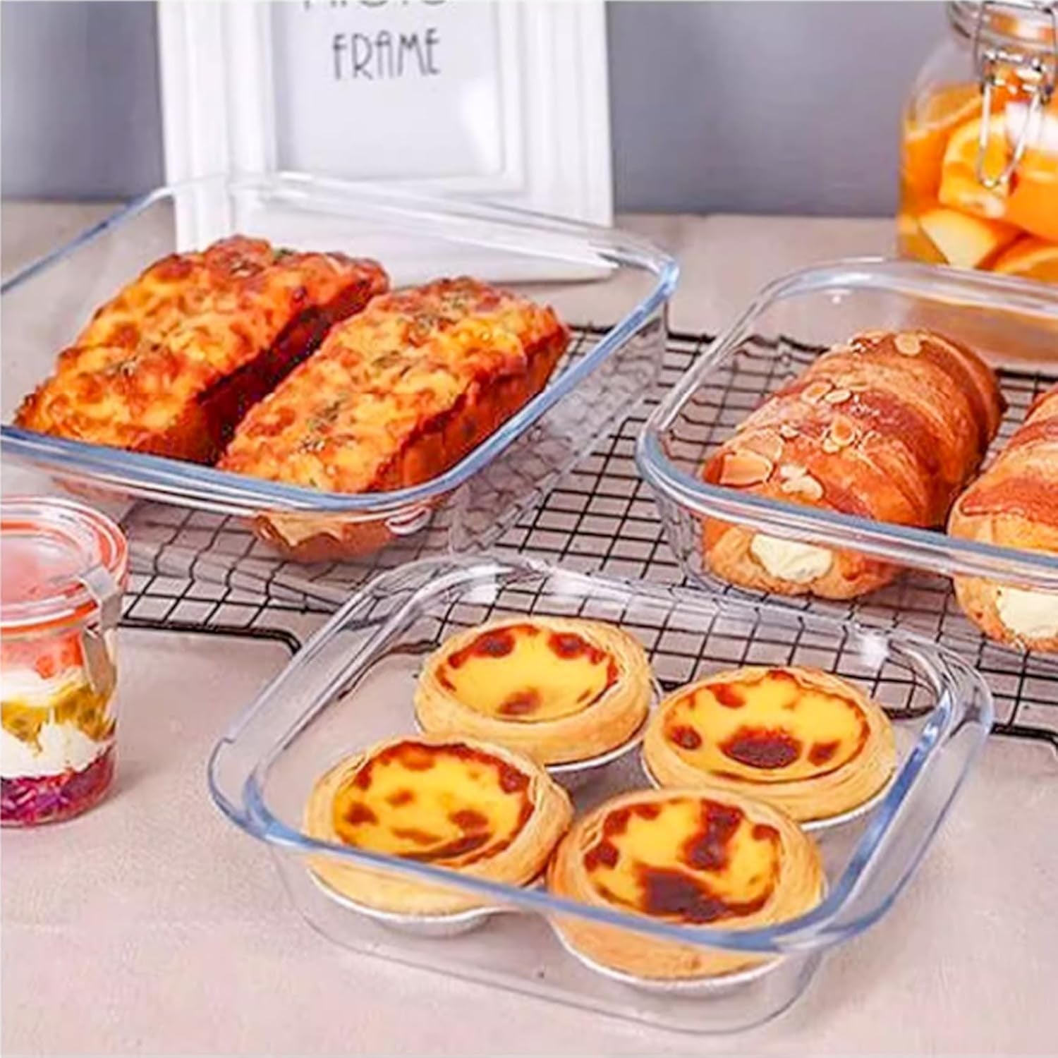 Glass Square Baking Dish Individual Portion Baking Pan for Oven Microwave Square Egg, Clear Prep Bowls with Handle (Transparent, 6")
