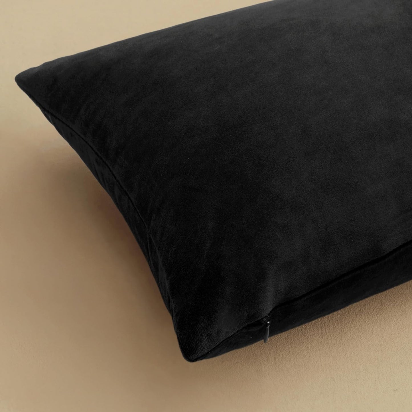 Velvet Throw Pillow Covers 18x18 Inches, Set of 2 - Black, Luxuriously Soft Decorative Cushion Cases for Modern Home Decor, Ideal for Sofa, Couch, Bed, and Chair with Invisible Zipper