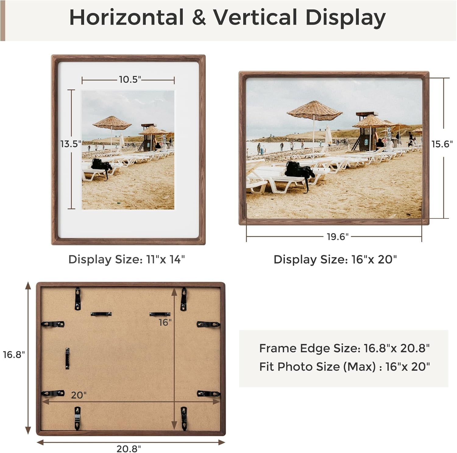 16X20 Picture Frames Natural Walnut,Original Wood Hand Make Crafted Poster Frame with Mat to 11X14 Graduation Picture Display,Family Picture,Wedding Picture,Photo,Document Wall Mounted