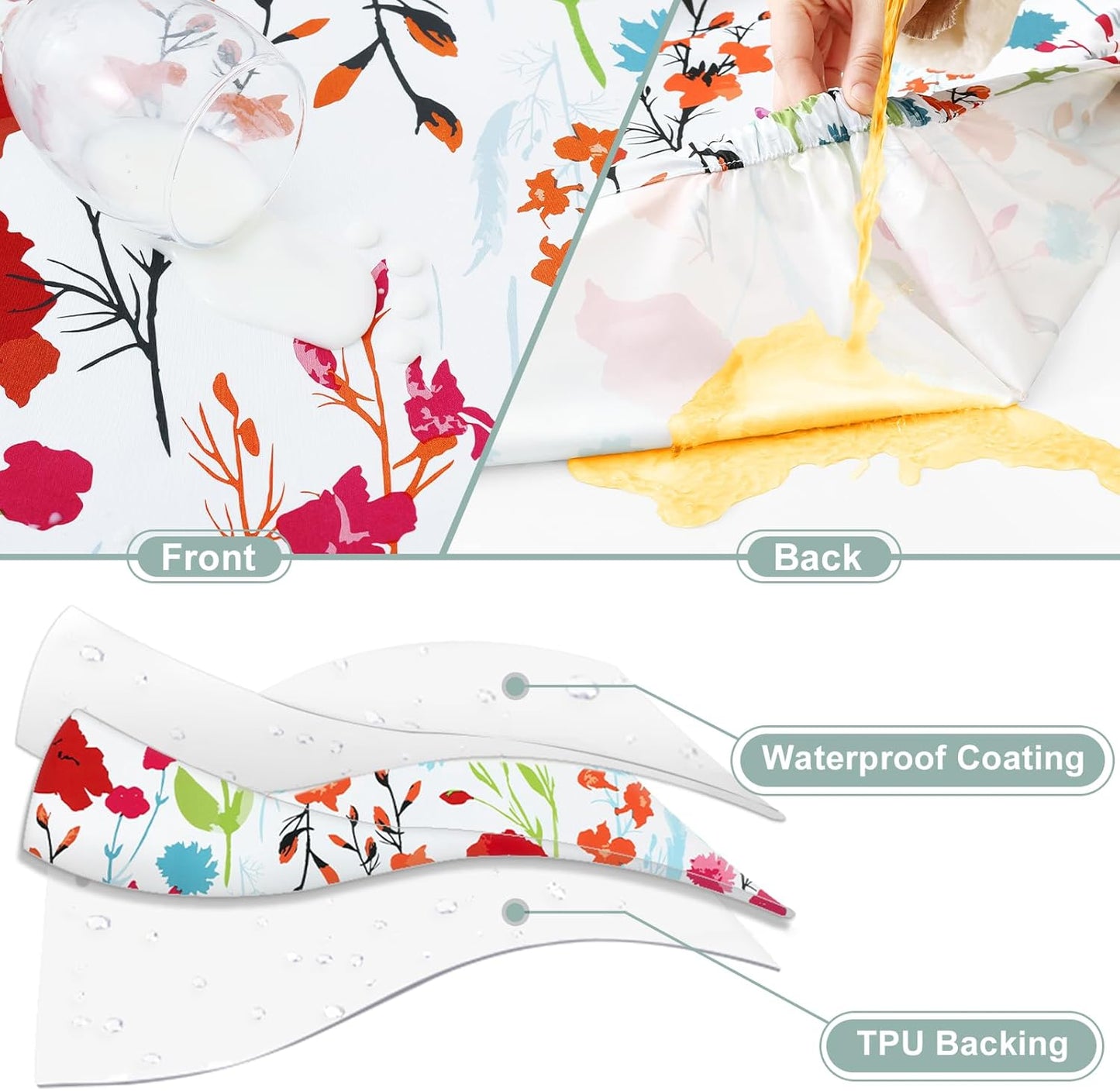 Picnic Table Cover with Bench Cover, Waterproof Elastic Fitted Tablecloth for 6 Foot Tables, Rectangle Washable Polyester Fabric Tablecloths for Picnic, Camping, Outdoor (Flower, 30" X 72")