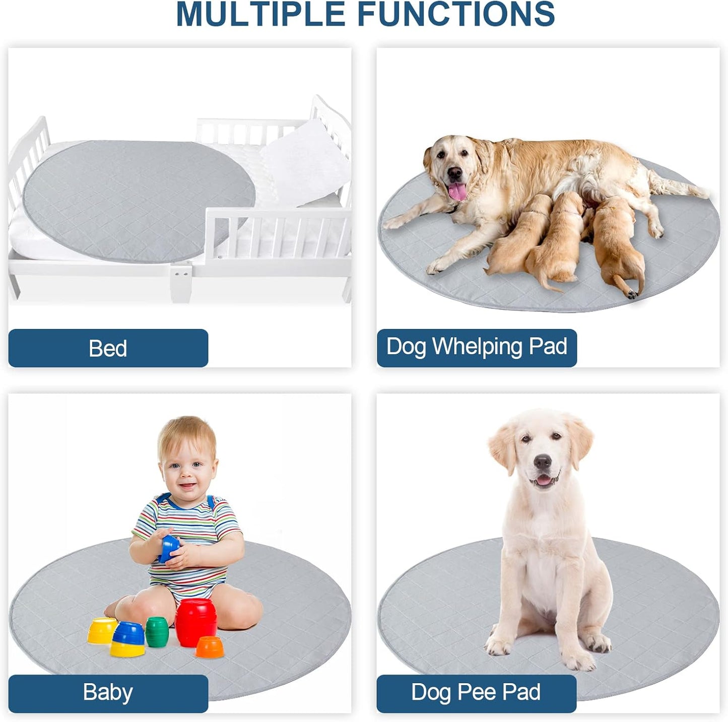 Washable Pee Pads for Dogs 2 Pack, Waterproof Dog Whelping Pads, Reusable Pee Pad Quilted, Fast Absorbing Training Pads for Dogs, Housebreaking Absorption Pads