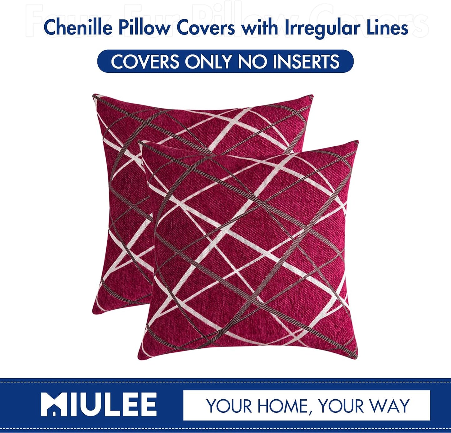 Pack of 2 Decorative Throw Pillow Covers Christmas Woven Textured Chenille Cozy Modern Concise Soft Red Square Cushion Shams for Bedroom Sofa Car 18 X 18 Inch