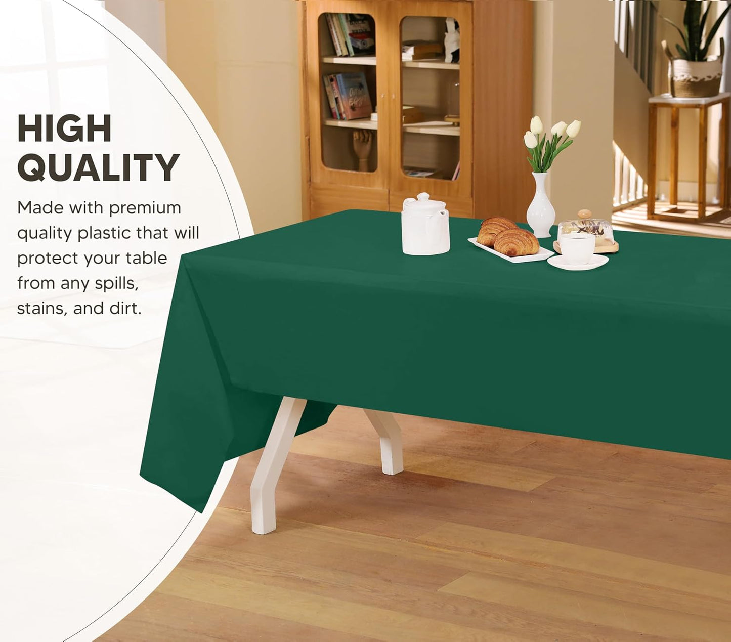 Plastic Table Cloth Disposable (12 Pack - 54X108 Inch) Green Rectangle Tablecloth Waterproof Stain Resistant Party Table Cover