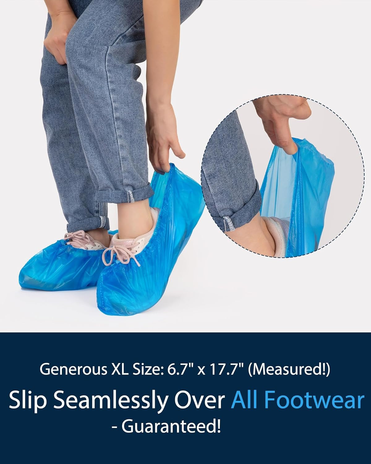 Shoe Covers Disposable Non-Slip, Waterproof Boot Covers with Compact Roll for Easy Storage, 100 Pack Plastic Shoe Covers for Indoor Use, Home Cleaning,Visting, One Size Fits Most