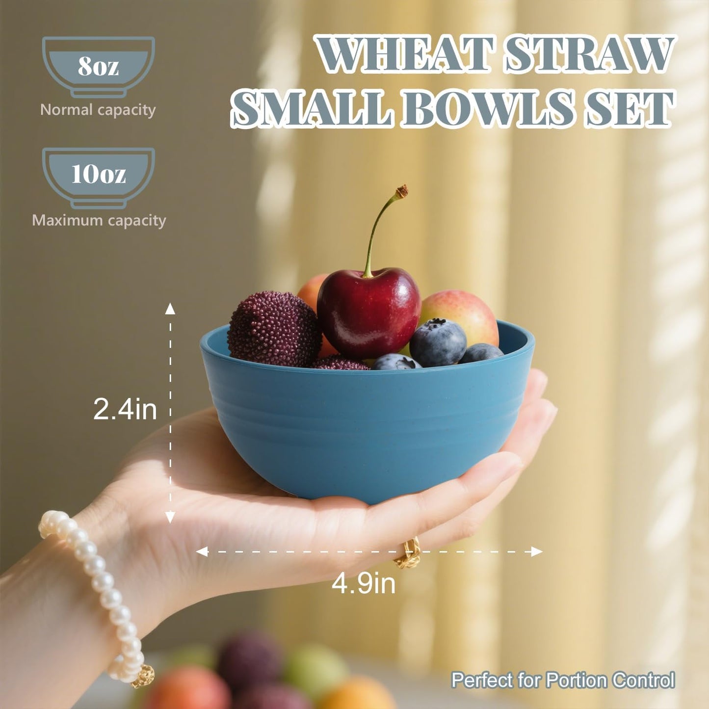 Wheat Straw Small Bowls Set of 8 - Unbreakable 10 OZ Mini Bowls for Kitchen, Microwave and Dishwasher Safe, Ideal for Snacks, Ice Cream, Yogurt, and Portion Control - Multi-Color, Matte Finish