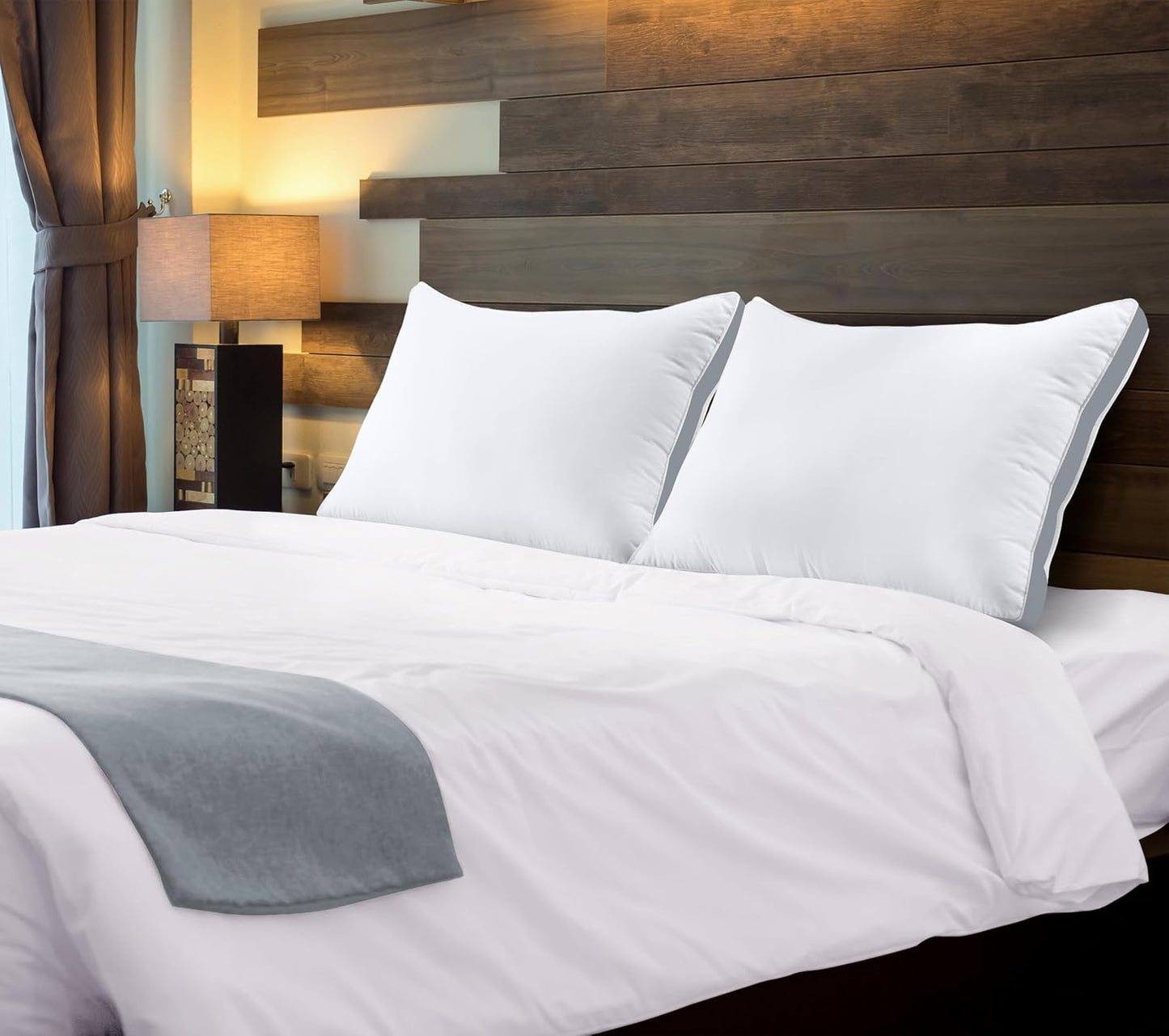 Bed Pillows for Sleeping Queen Size (Grey), Set of 2, Cooling Hotel Quality, Gusseted Pillow for Back, Stomach or Side Sleepers