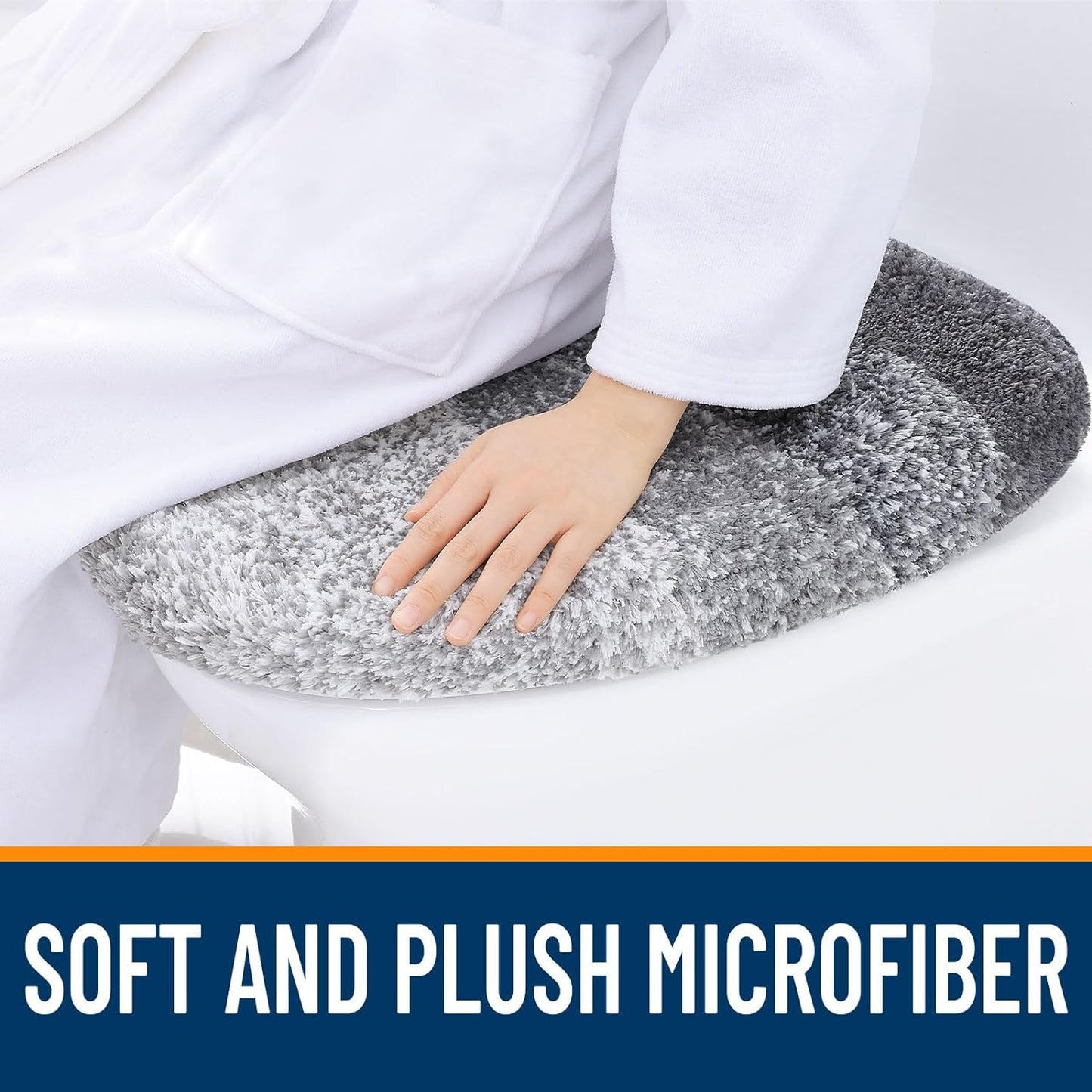 Soft Microfiber Bathroom Toilet Lid Cover, Machine Washable Seat Covers, 17.5X15, Stays in Place Rubber Backing, Fits Most Round, Elongated and Oblong Lids, Accessories Decor, Gray