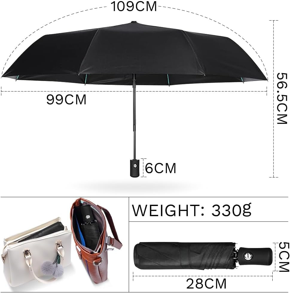 Compact Travel Umbrella, Automatic Folding Windproof 8 Ribs, Lightweight Small Portable Parasol for Rain & Sun with UV Protection, Fits Car, Backpack, Purse, Men & Women
