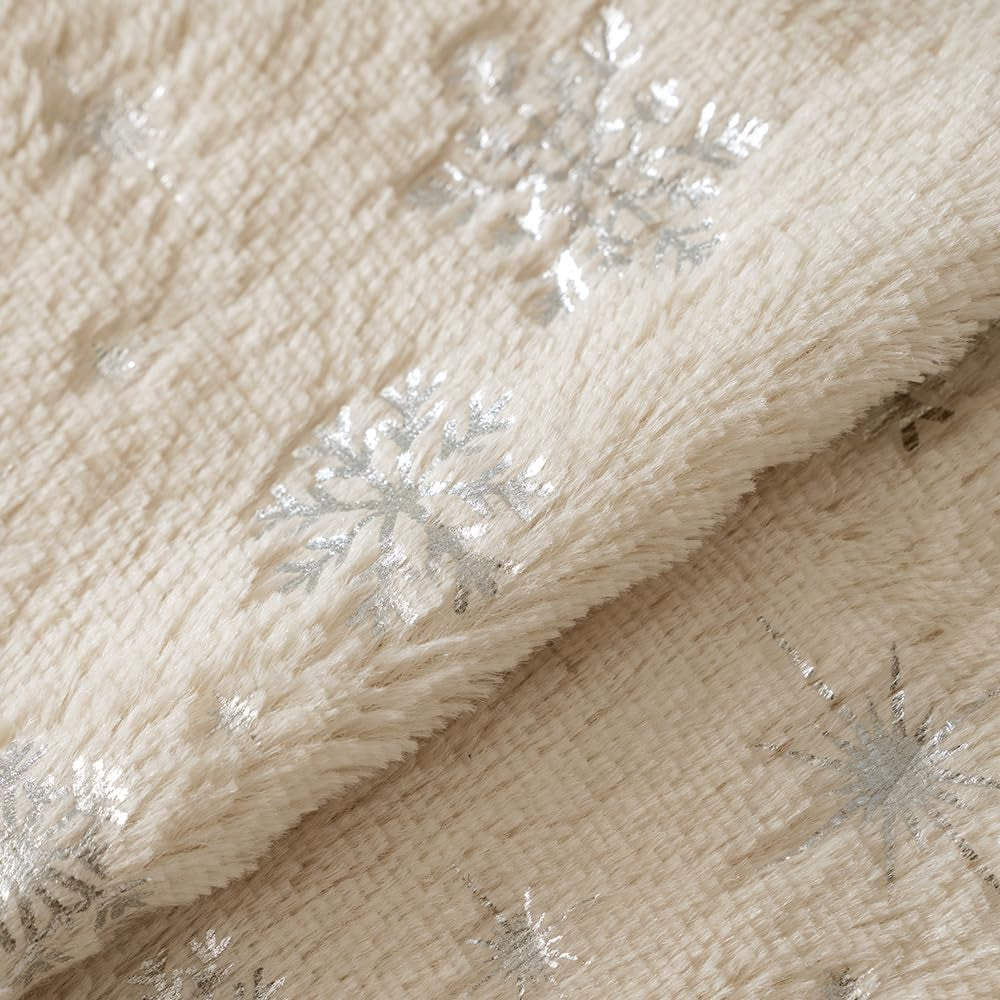 Set of 2 Christmas Decorative Throw Pillow Covers Soft Faux Fur Winter Pillow Covers with Silver Snowflake Glitter Holiday Festival Pillowcases for Couch Sofa Bed, 18×18Inch, Beige