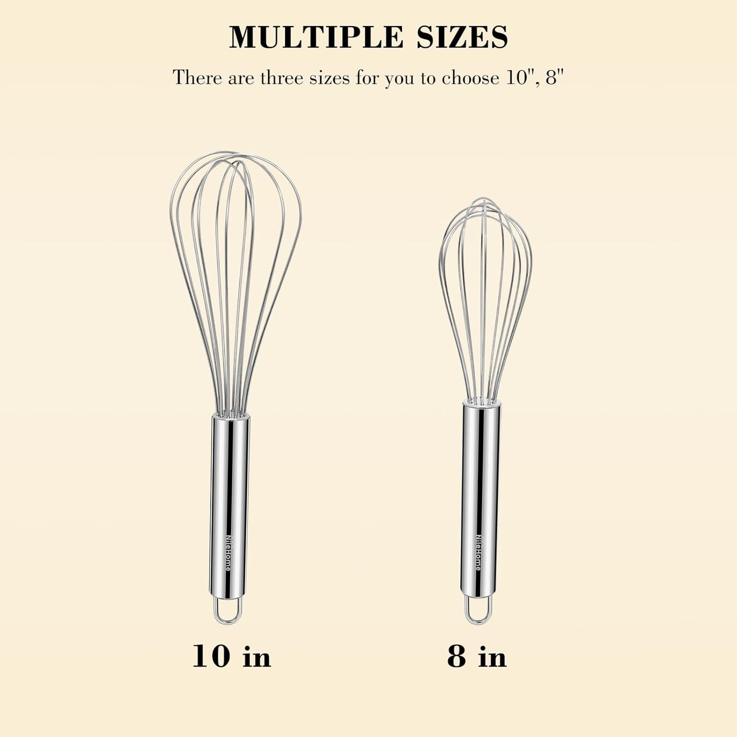 Whisk, Stainless Steel Wisk Set 8" 10" Kitchen Whisk Wisking Tool Kitchen Wisk Wire Whisks for Cooking, Whisking, Blending, Beating, Stirring-…