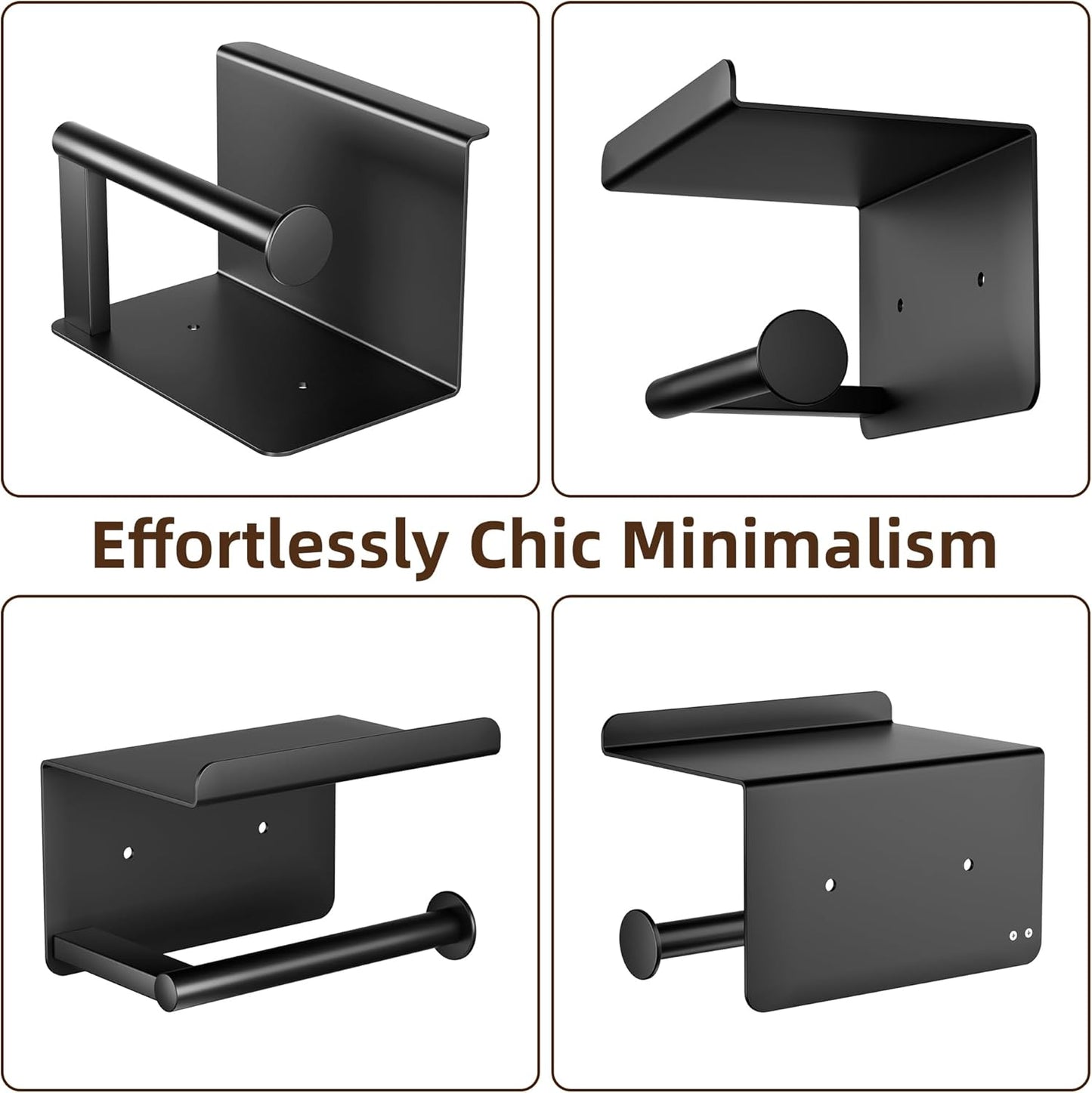 Adhesive Toilet Paper Holder with Phone Shelf, Wall Mounted Toilet Paper Roll Holder, Rustproof Bathroom Tissue Roll Holder with Shelf, Sticky Toilet Paper Roll Holder- Matte Black…