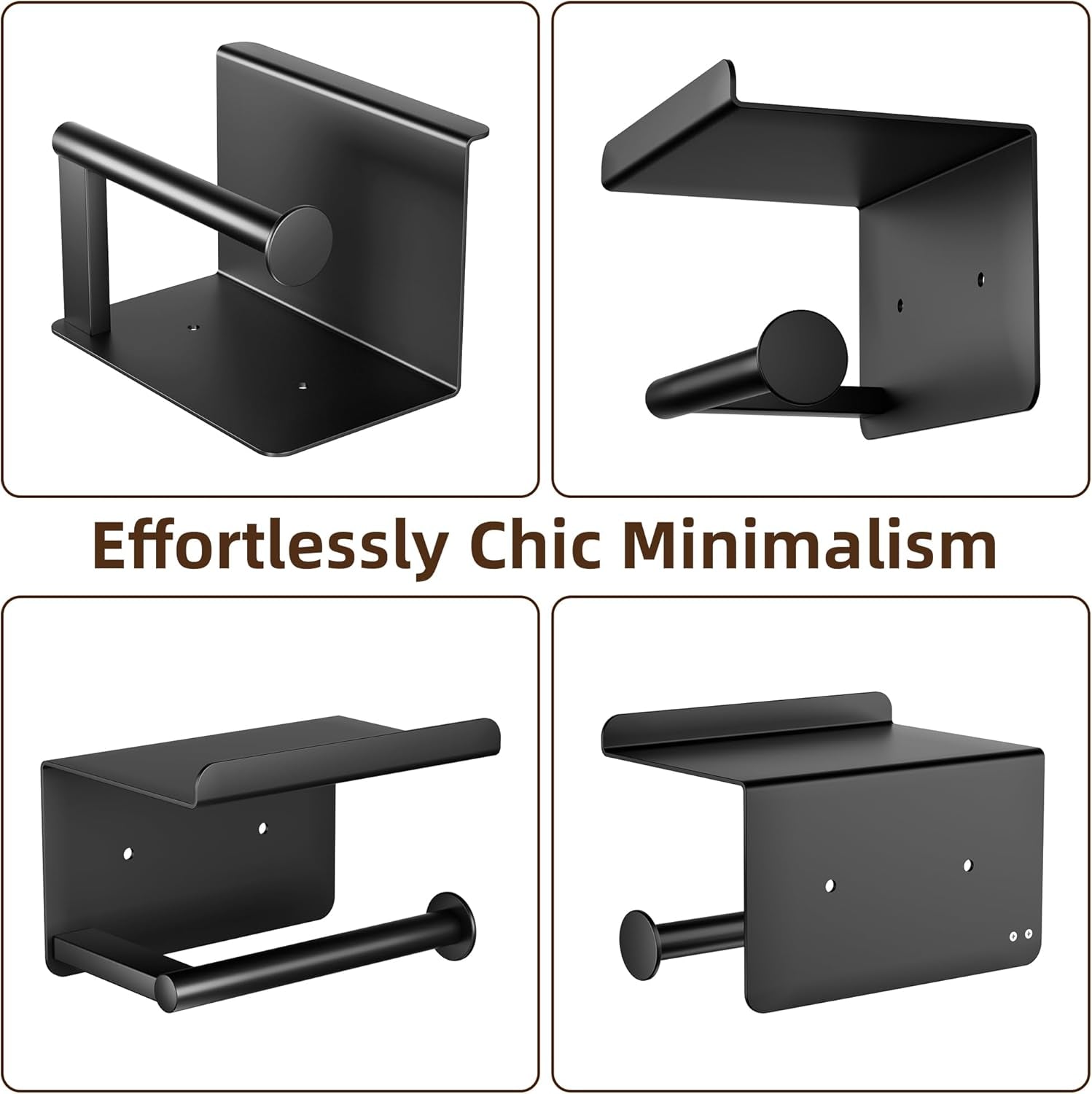 Adhesive Toilet Paper Holder with Phone Shelf, Wall Mounted Toilet Paper Roll Holder, Rustproof Bathroom Tissue Roll Holder with Shelf, Sticky Toilet Paper Roll Holder- Matte Black…