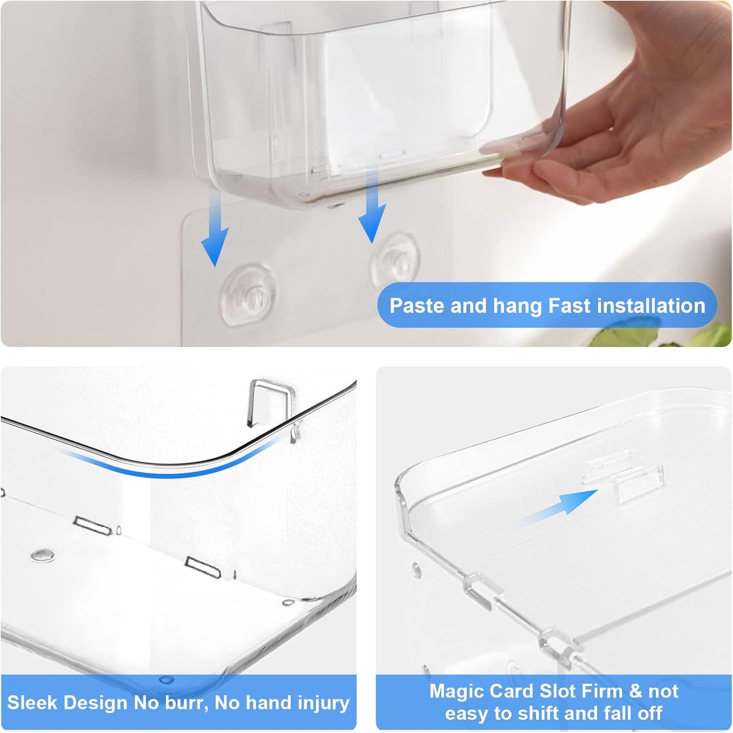 2Pc Acrylic Wall Mount Organizer, Adhesive Clear Cabinet Door Organizer,Acrylic Shelves for Wall,No Drilling Hang Walls,With Self Adhesive Tape, for Bathroom, Kitchen, Living Room