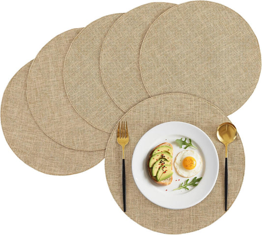 15 Inch round Cloth Placemats Set of 6, Cotton Linen Blend Washable Table Mats, Farmhouse Dining Place Mats for Indoors & Outdoors, Easy to Clean, Linen