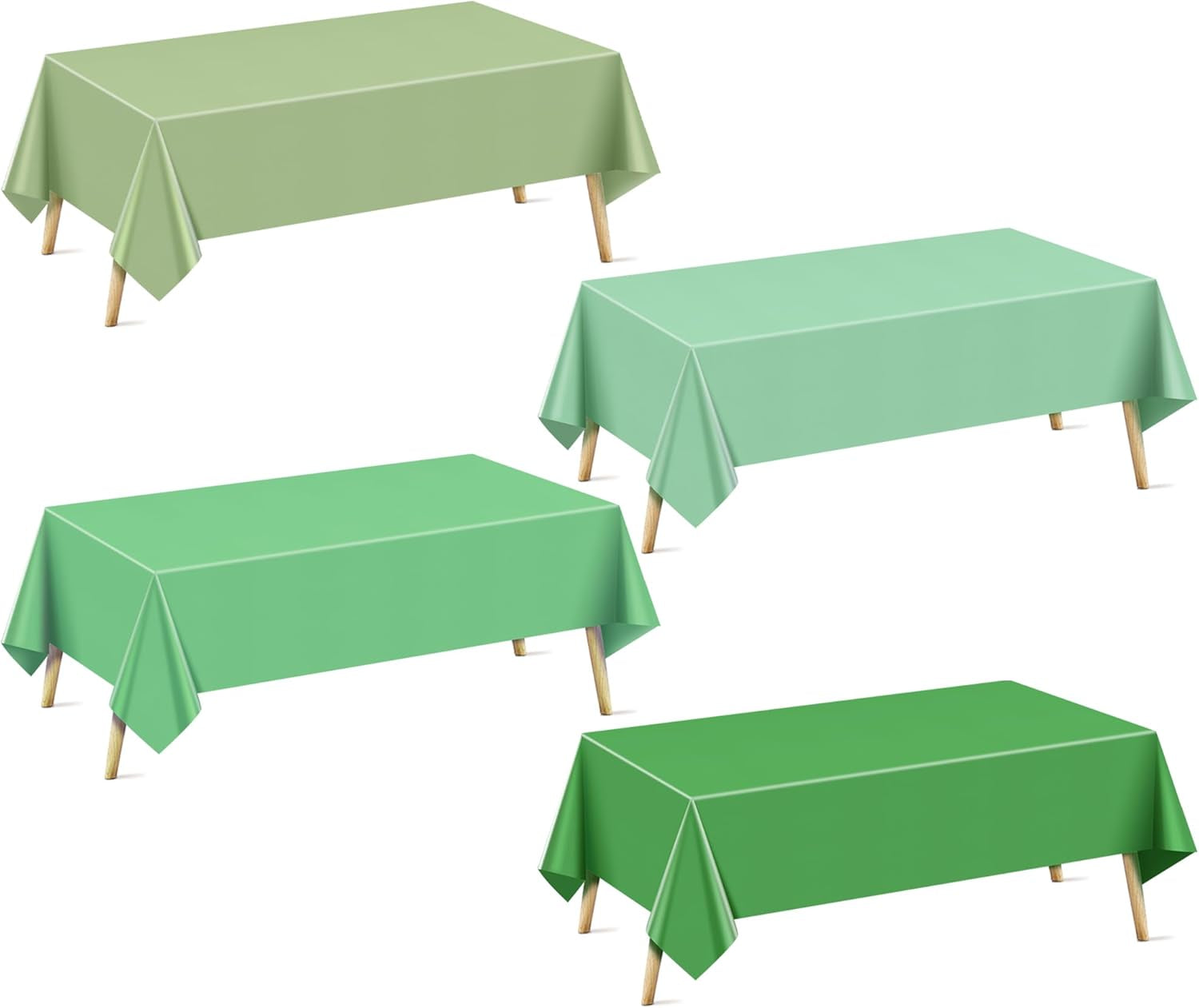 Set of 4 Dark Green Rectangle Tablecloths, 54x72" Solid Color Waterproof and Spillproof Disposable Plastic Covers, Durable Table Linens for Dining, Buffets, Picnics, and Outdoor Events