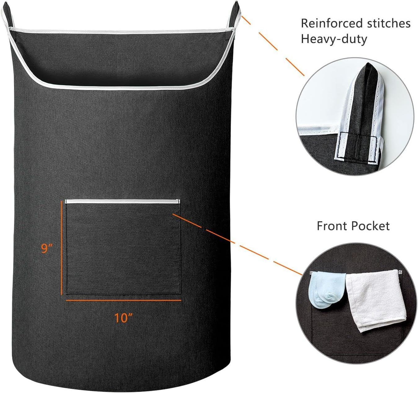 XL Black Hanging Laundry Hamper Bag with Large Opening - 36x22 Inch Door-Mounted Storage Solution