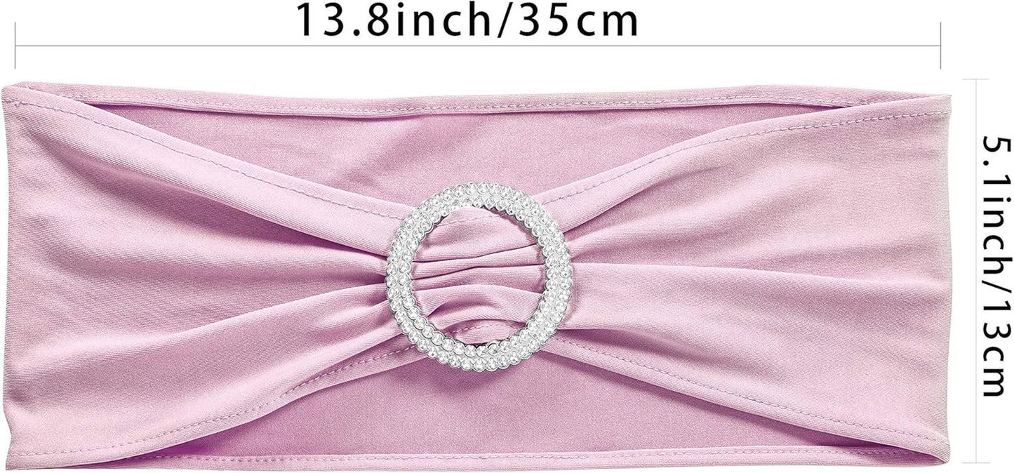 10 PCS Spandex Stretch Chair Sashes Bows for Wedding Reception- Universal Elastic Chair Cover Bands with Buckle Slider for Banquet, Party, Hotel Event Decorations Light Pink Sashes