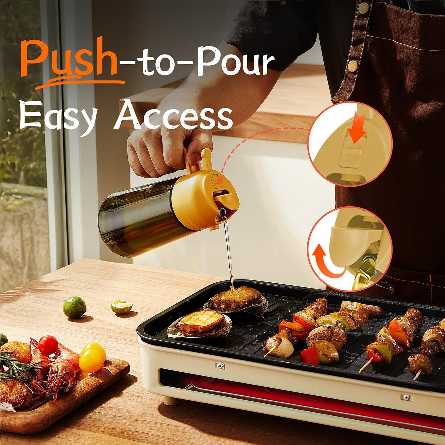 - Original 16Oz/470Ml Olive Oil Dispenser Bottle for Kitchen Gadgets and Air Fryer Accessories - Olive Oil Sprayer for Cooking W/Stickers - Yellow