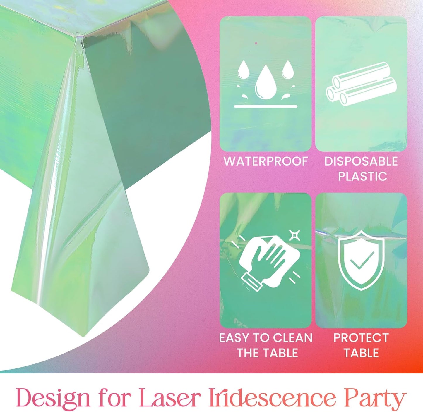 Set of 4 Green Iridescent Disposable Tablecloths - 40 x 108 inches Shiny Laser Table Covers - Holographic Plastic Table Linens for Weddings, Parties, and Banquets