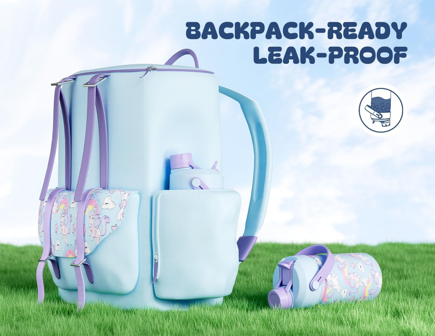 12 Oz Kids Stainless Steel Water Bottle: 2-In-1 Straw Spout Lid, Leakproof, Bpa-Free, Easy Clean, Keep Cold 24H, Insulated Cup with Carrier Bag for School, Travel, Playtime, Gift (Dreamy Unicorn)