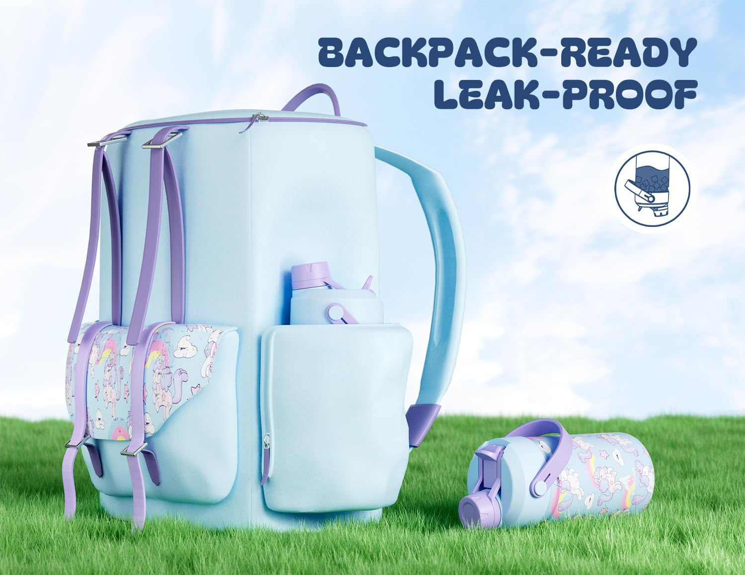 12 Oz Kids Stainless Steel Water Bottle: 2-In-1 Straw Spout Lid, Leakproof, Bpa-Free, Easy Clean, Keep Cold 24H, Insulated Cup with Carrier Bag for School, Travel, Playtime, Gift (Dreamy Unicorn)