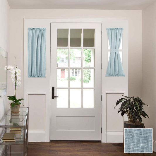 Sidelight Curtains for Front Door Linen Curtains Privacy Sheer Door Window Curtain, Rod Pocket Light Filtering French Door Curtain with Tieback for Bedroom,- 25"X40" - Teal