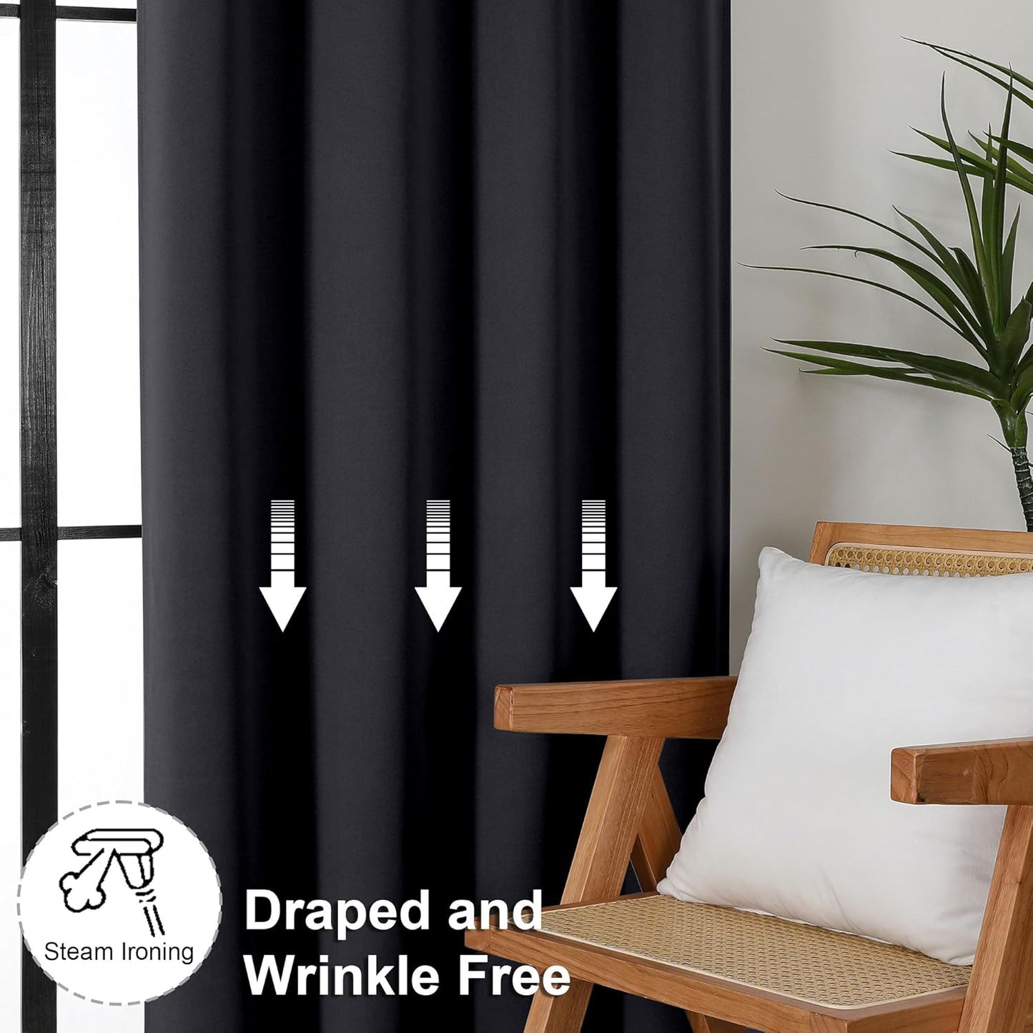 Ava Halloween Black Blackout Curtains for Bedroom 63 Inch Length 2 Panels, Solid Thermal Insulated Energy Saving Rod Pocket Window Treatment Curtains Blackout Drapes, W40 X L63 Inch, Black