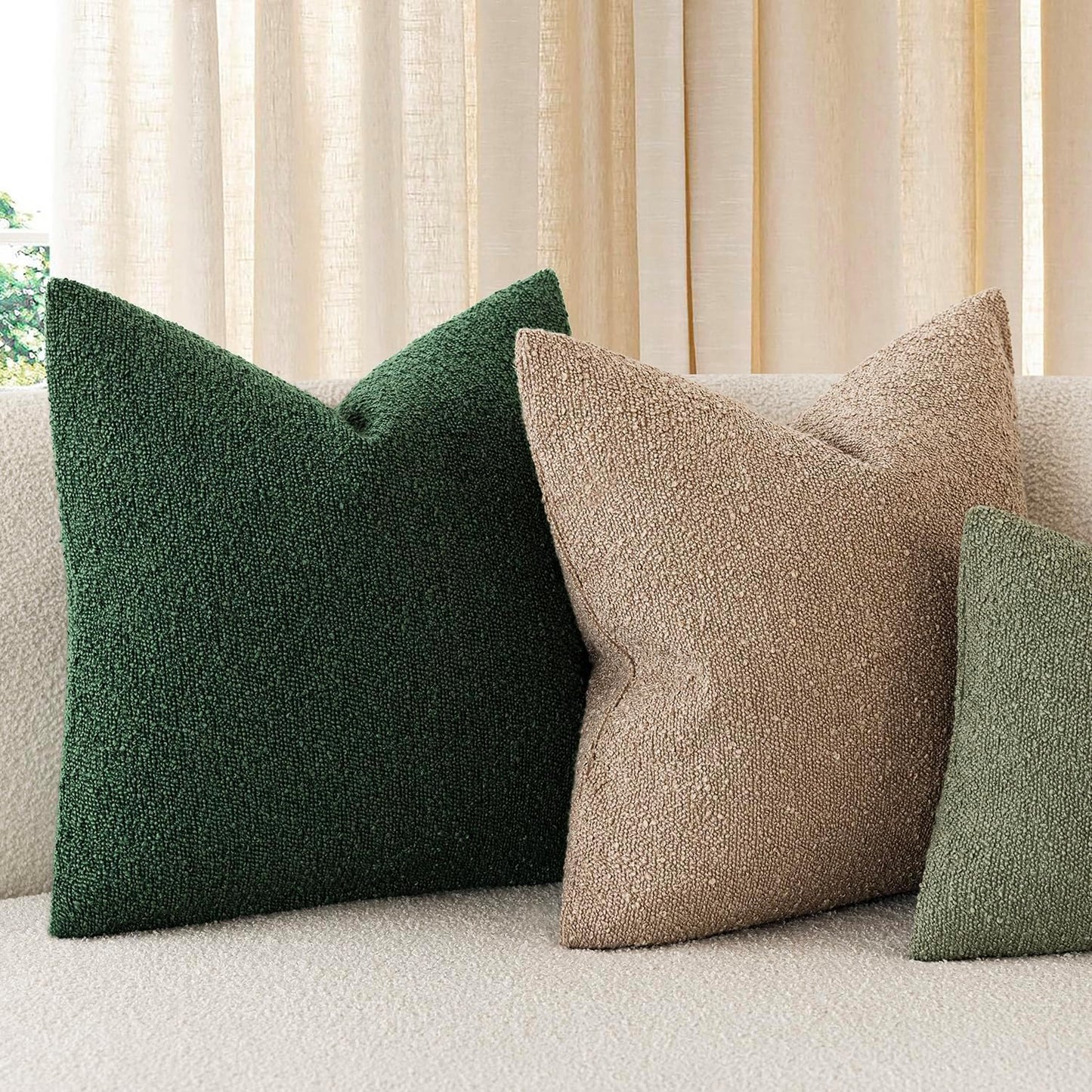 Decorative Textured Boucle Throw Pillow Covers Accent Solid Pillow Cases Neutral Soft Cozy Couch Cushion Case for Chair Sofa Bedroom Living Room Home Decor 16X16 Inch,1Pc,Pine Green