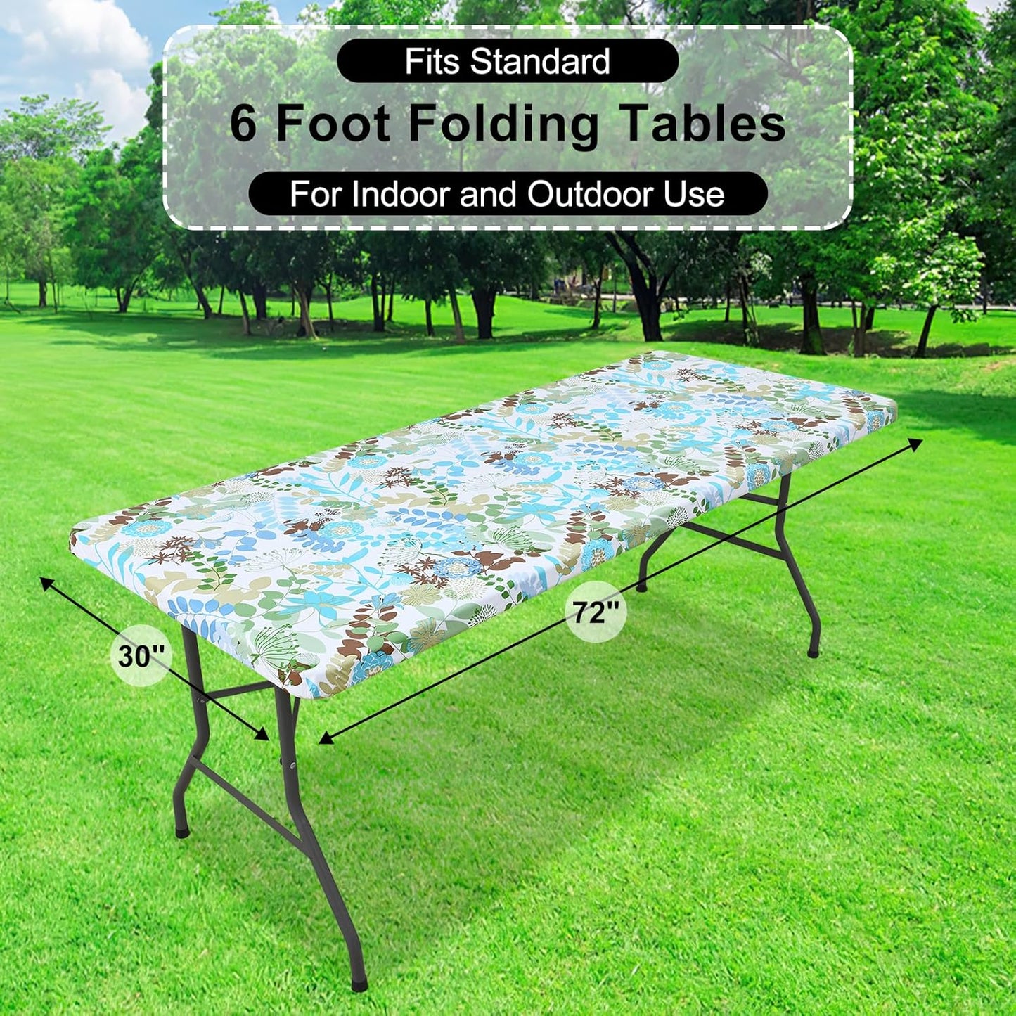 Rectangle Vinyl Tablecloth, Fitted Table Cover, 100% Waterproof, Elastic Edge, Flannel Backing, Table Cloth Fit 6 Foot Folding Tables for Picnic, Outdoor (Leaves, 30X72 Inch)