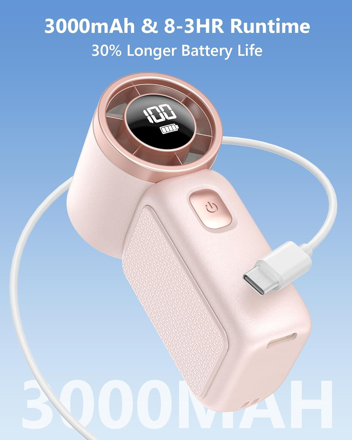 Portable Handheld Mini Fan, 6 Gear Wind, Hand Small Travel Personal Held Fans, Rechargeable Turbo Fan, Gifts for Women Men, for Camping Vacation Outdoor (Pink)