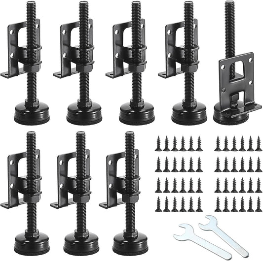 8-Piece Heavy-Duty Adjustable Leveling Feet, 4.7" Metal Levelers for Furniture, Tables, Cabinets, Workbenches, and Wardrobes - Black