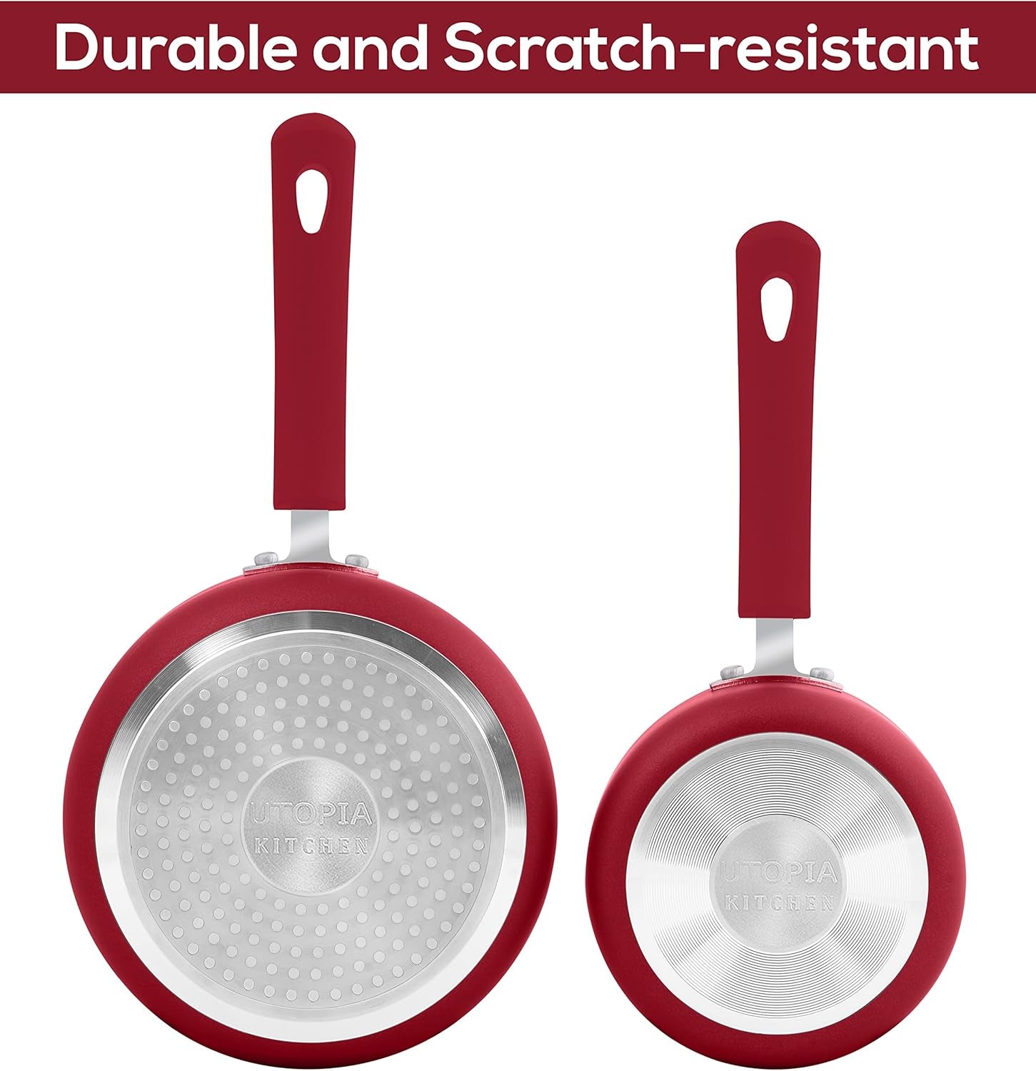 Nonstick Stock Pot Saucepan Set with Lids, 1 Quart and 2 Quarts Multipurpose Stock Pots Set for Home, Kitchen or Restaurant, Red & Black