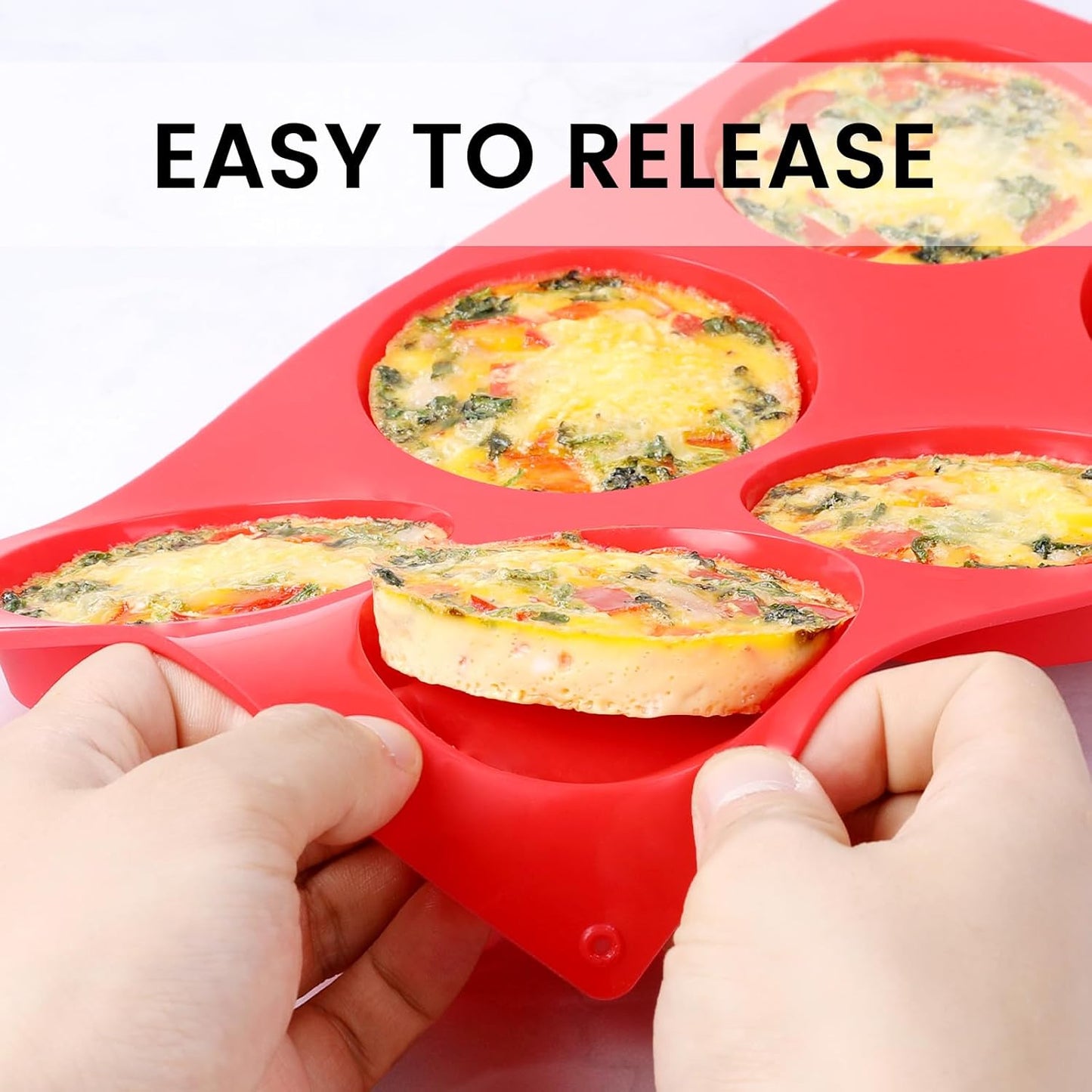 Muffin Top Pan, Silicone Egg Bite Molds for Breakfast Sandwiches, 3 Inch Egg Bite Maker, Non-Stick Silicone Mold for Oven, Whoopie Pies, Eggs Muffins, 3 Pcs-Red