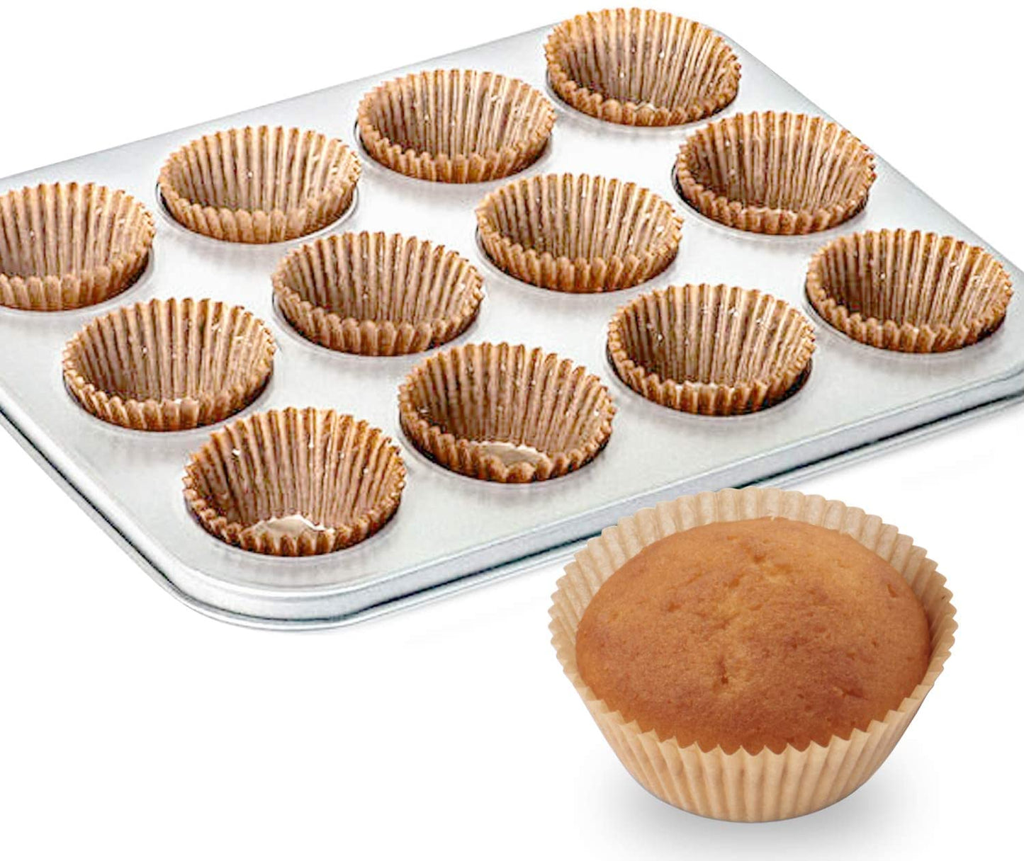 Premium Grease-Proof Natural Cupcake Liners, 500 Count - Food-Grade Baking Cups for Cupcakes, Muffins, and Nuts, Odor-Free