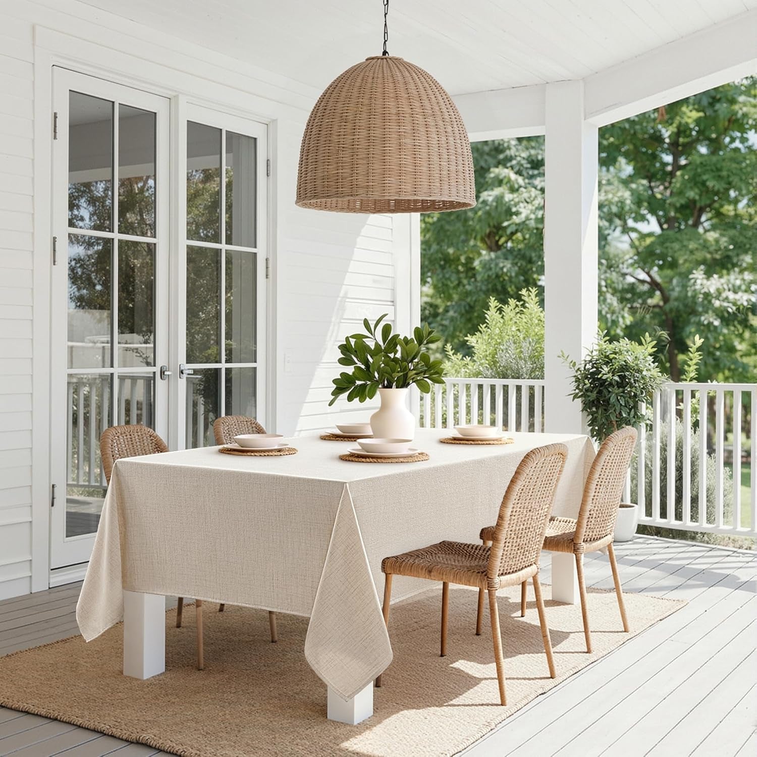 Grayish White Linen Tablecloth 60X84 Inch Rectangle Table Cloth Waterproof,Stain Resistant & Wrinkle Resistant for Dining Party Wedding