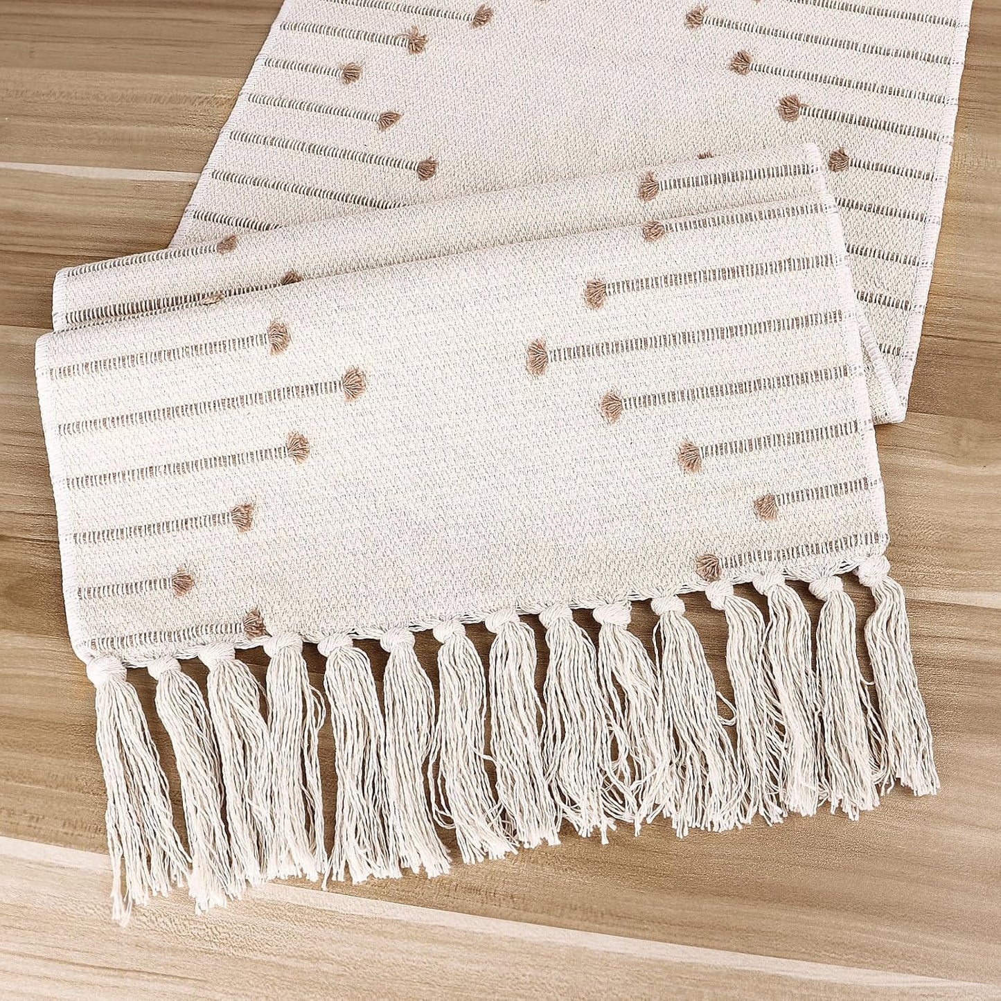 13 X 60 Inches Long Boho Table Runner with Tassels for Dining Room Kitchen Home Farmhouse Coffee Table Décor, Thanksgiving Christmas Decor, Modern Neutral Table Runners
