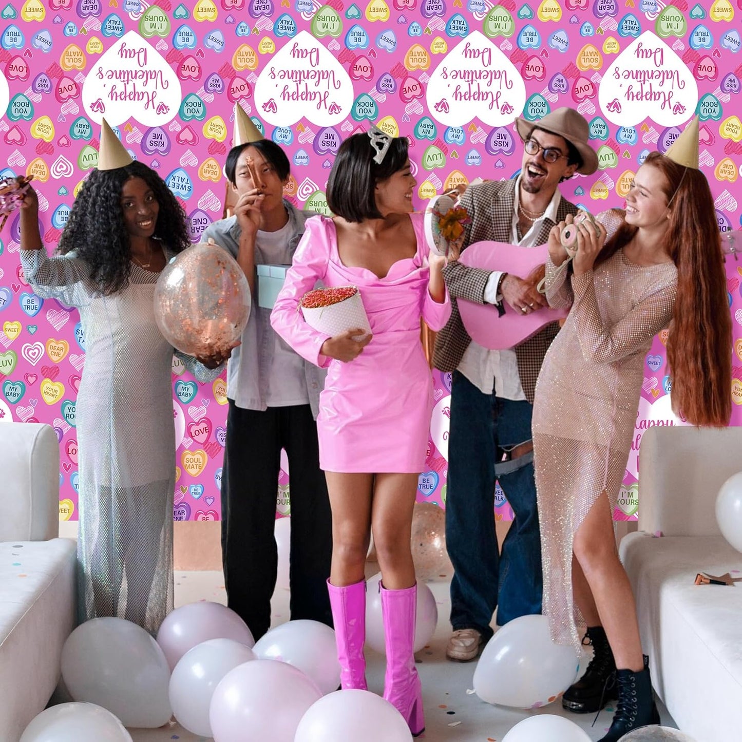 Set of 4 Disposable Waterproof Tablecloths, 54x108 inches, Featuring Love Hearts and Text for Galentine's Day, Weddings, Anniversaries, Engagements, and Celebrations