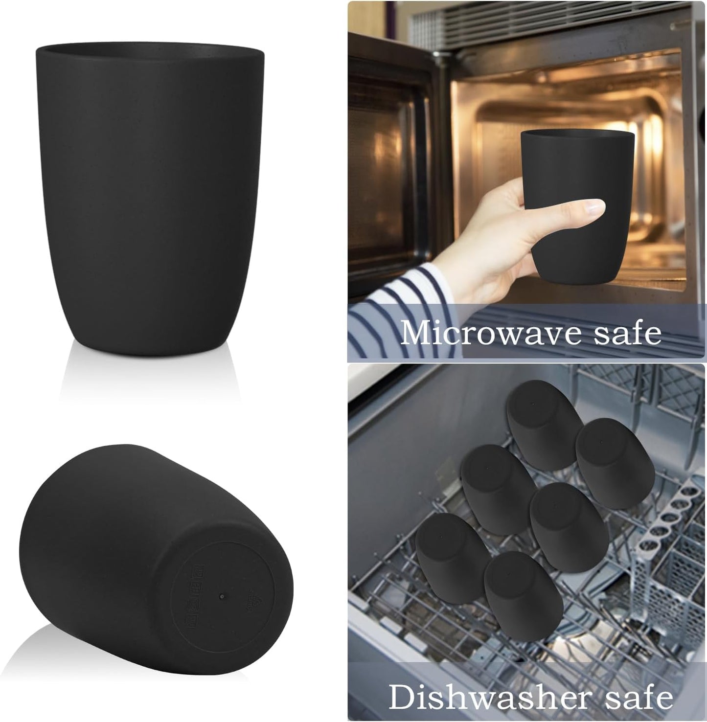 Set of 8 Durable Wheat Straw Drinking Cups - 20 OZ Reusable and Dishwasher Safe in Black