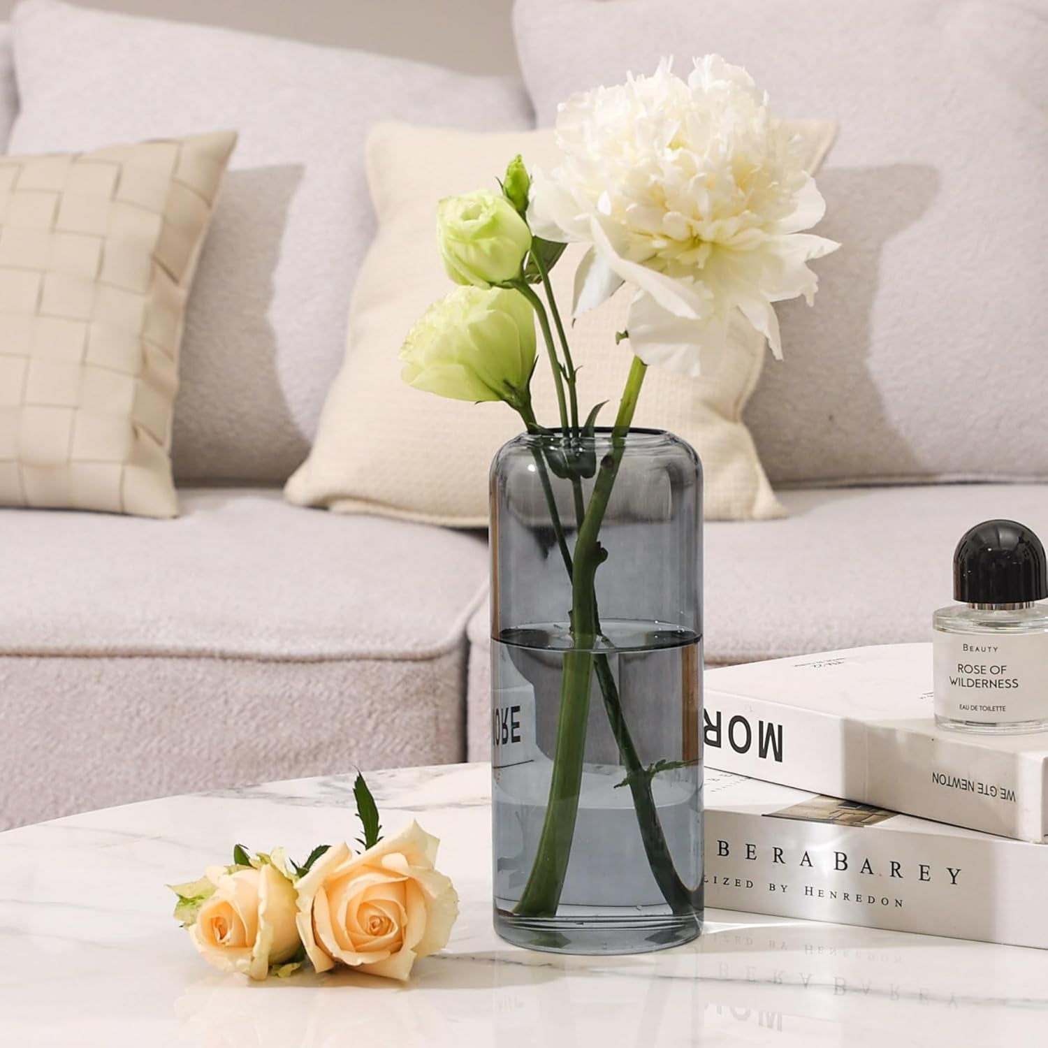 Glass Flower Vase, 8 Inch Tall Bud Vases, Home Decor Vases for Centerpiece for Living Room and Bedroom, Decorative Vases for Wedding, Valentines' Day, Mother'S Day (Grey)