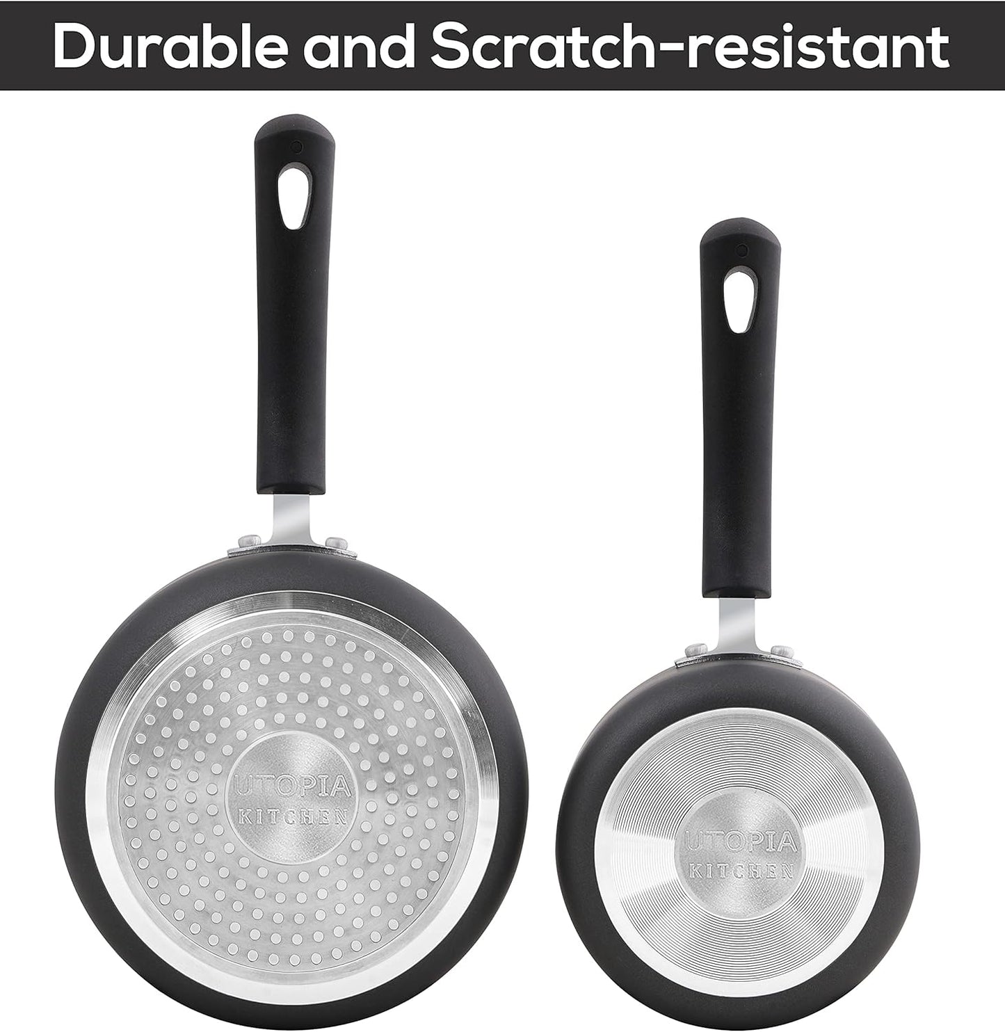 Nonstick Saucepan Set, Cooking Pots with Lids, 1 Quart and 2 Quarts Multipurpose Kitchen Small Pots for Cooking Nonstick with Lids, 1 Qt & 2 Qt Set, Grey & Black