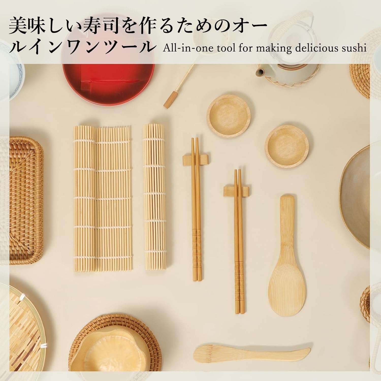 Sushi Making Kit, 20 in 1 Bazooka Roller Kit with Chef’S Knife, Bamboo Mats, Rice Mold, Temaki Sushi Mats, Rice Paddle, Spreader, Chopsticks, Sauce Dishes, Guide Book