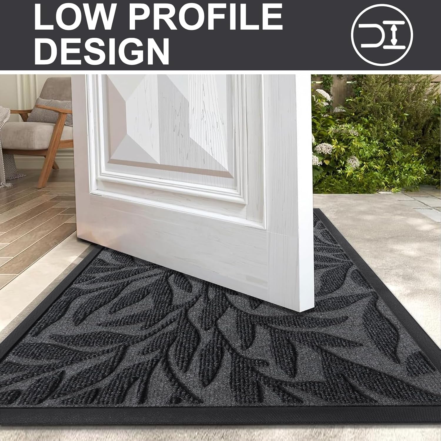 Front Door Mat Indoor Outdoor Entrance, Heavy Duty Natural Rubber, Trap Dirt and Moisture, Non-Slip Doormats, Low Profile, Easy Clean Patio Porch Entryway Mat, 29.5X17, Grey