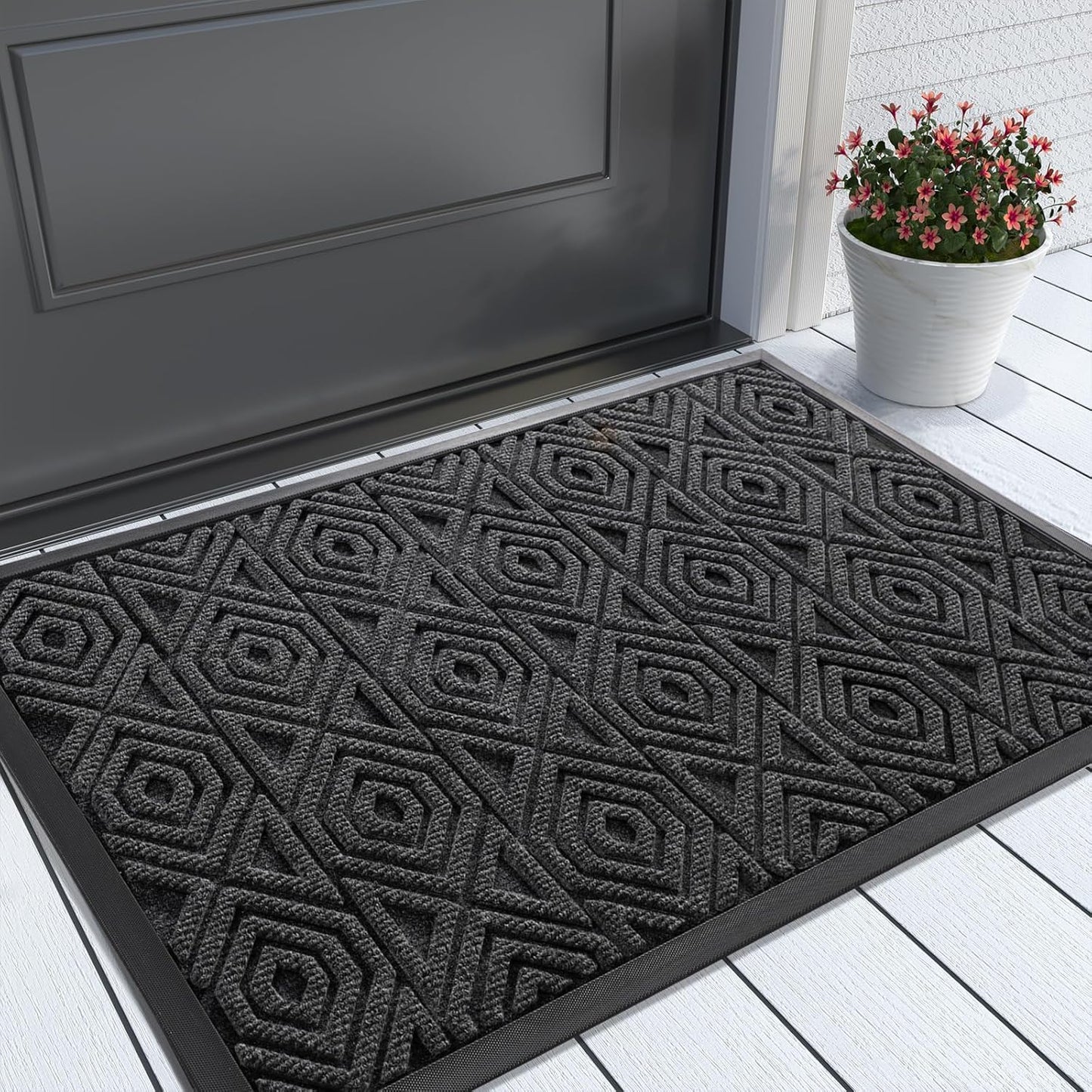 Front Door Mat outside Entrance, Heavy Outdoor Indoor Natural Rubber Welcome Mat, Non Slip, Stain & Fade Resistant, Low Profile, Easy Clean Patio Floor Mat, Waterproof, 29.5 X 17, Black