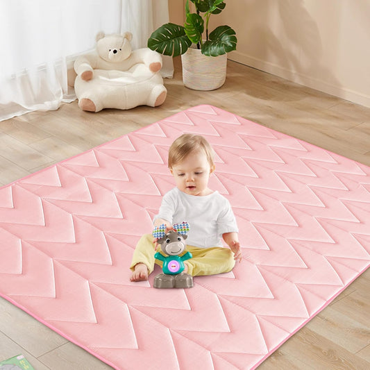 Foam Play Mat 50×50 for Baby Girls, Muslin Kids Play Mat Fits for Dripex & Suposeu Playpen, One-Piece Crawling Mat for Baby & Toddler to Play on Floor, Non Slip, Pink
