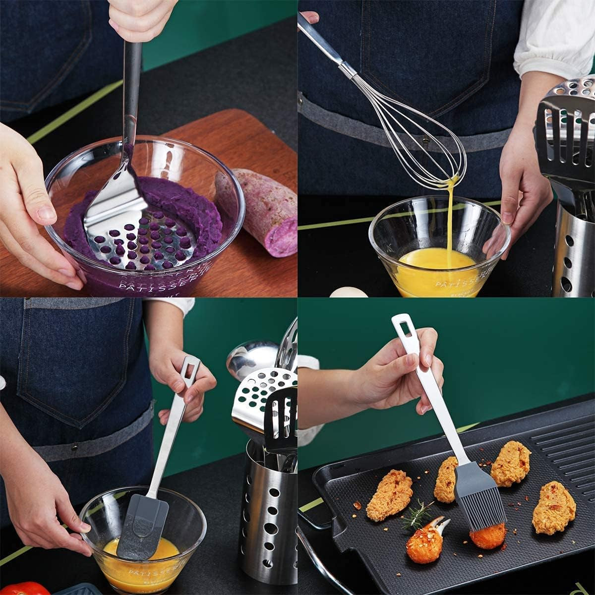 Professional Stainless Steel 13-Piece Cooking Utensils Set with Non-Stick, Heat Resistant Features and Dishwasher Safe Design, Includes Utensil Holder