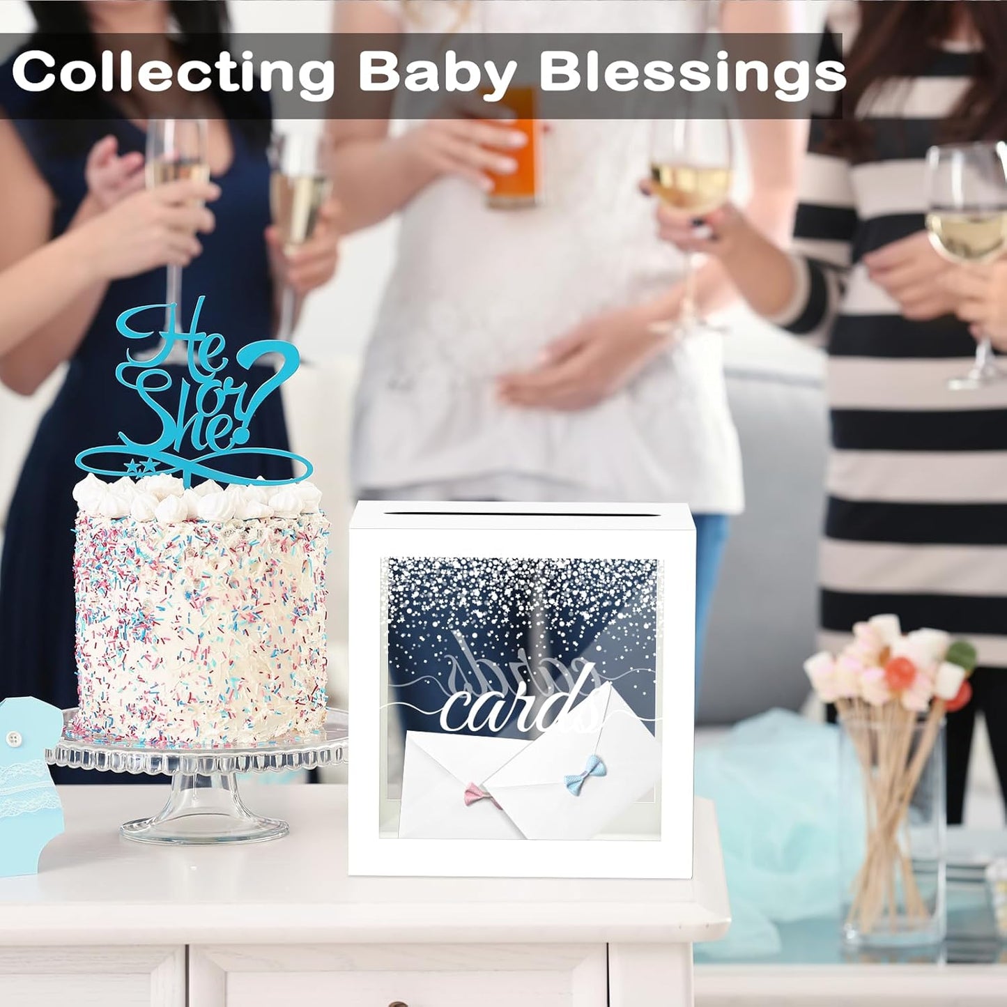White Pot Clear Cards Box, Cards Receiving Box for Birthday, Wedding, Bridal or Baby Shower, Graduation, Anniversaries and Engagement Parties