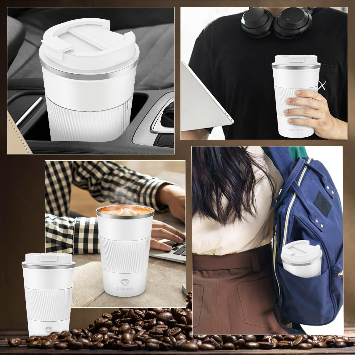 12 Oz Stainless Steel Vacuum Insulated Tumbler - Coffee Travel Mug Spill Proof with Lid - Coffee Cup for Keep Hot/Ice Coffee,Tea and Beer (White)