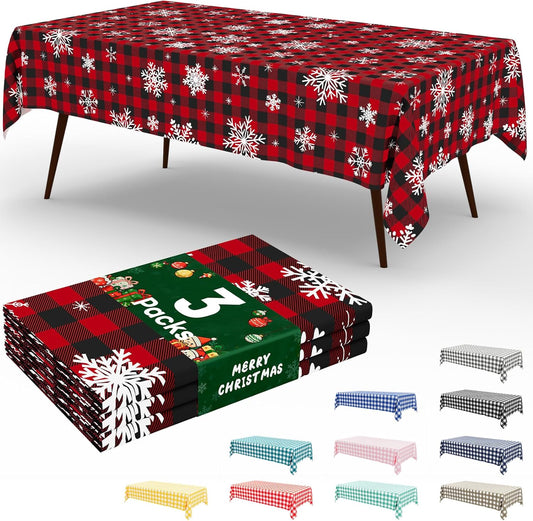 3 Packs Buffalo Disposable Table Cloth, 54 X 108 Inch Waterproof Plastic Tablecloth, Rectangle Black Red and White Checkered Table Covers for Picnic, Birthday, Party