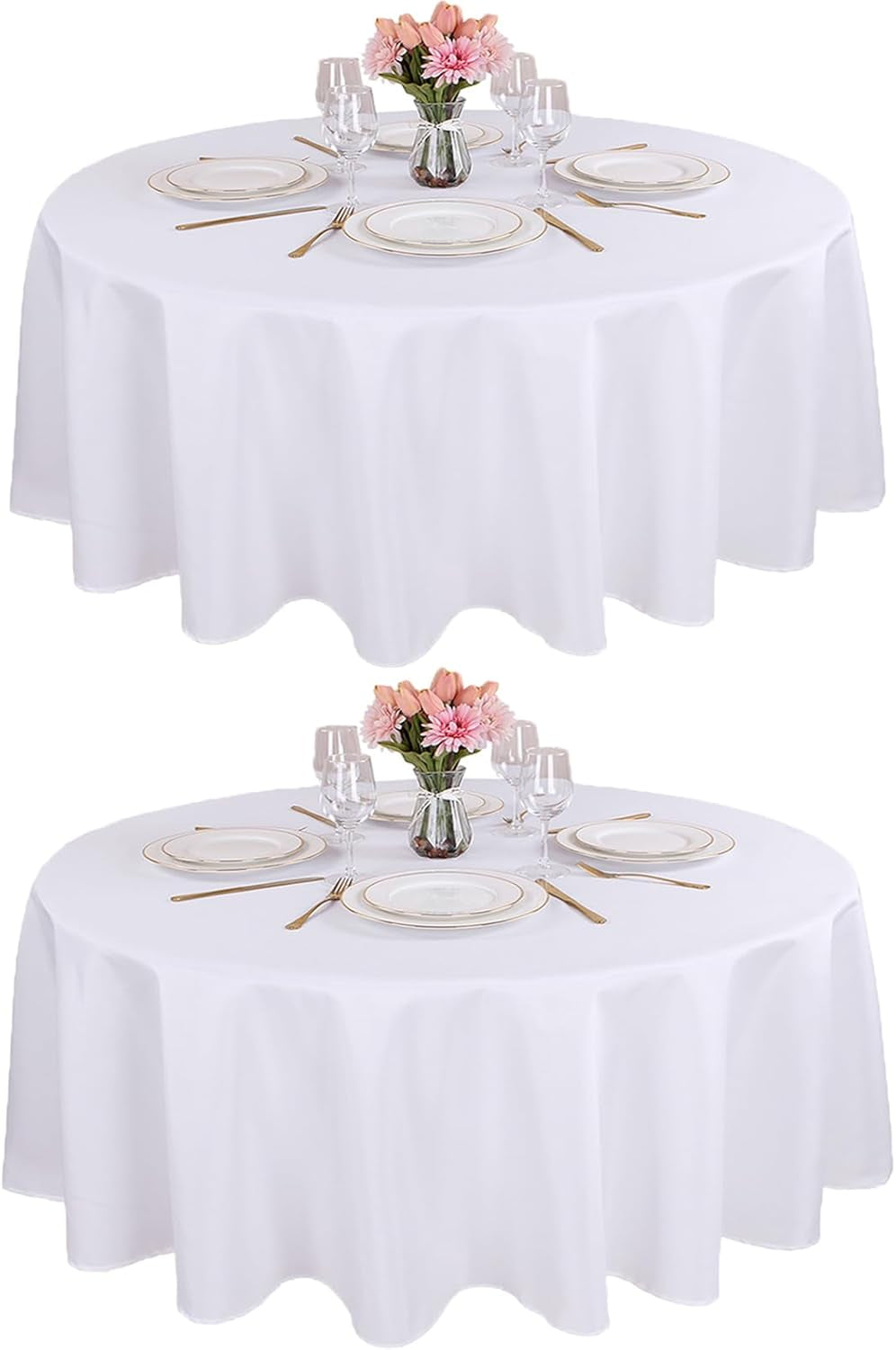 2 Packs White round Tablecloth 70 Inches White Polyester Table Cloths Circle Stain and Wrinkle Resistant Tablecloths for round Tables Washable Fabric Table Covers for Wedding Banquet Parties